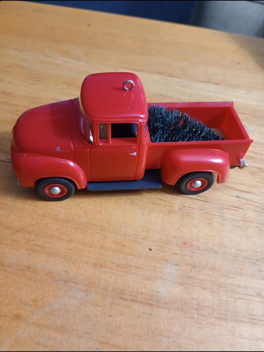Red Vintage Pickup Truck Plastic with Christmas Tree  Hallmark Decoration.